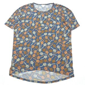 LuLaRoe Irma Tunic Top Womens Medium Blue Floral Botanical‎ Print High Low